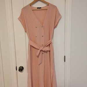 FRNCH Blush Striped Midi Dress